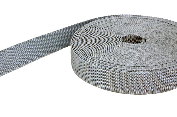 50m PP Gurtband - 15mm breit - 1,4mm stark - silbergrau (UV).