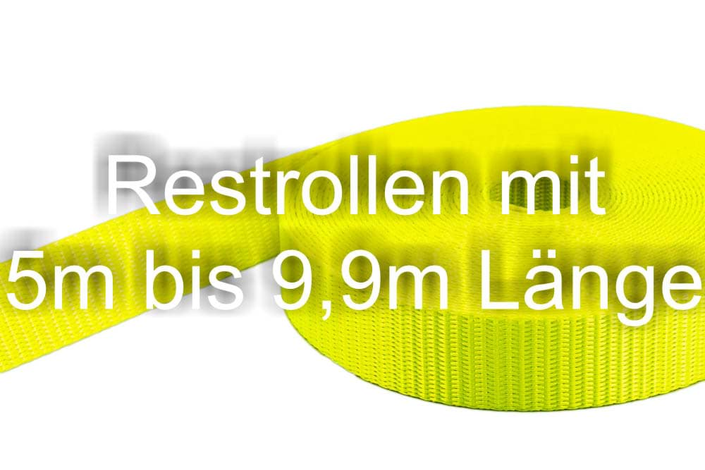 Bild von Restpostenbox 25mm breites Gurtband aus Polyester (PES) 1,4mm stark, 50m - neongelb (UV)