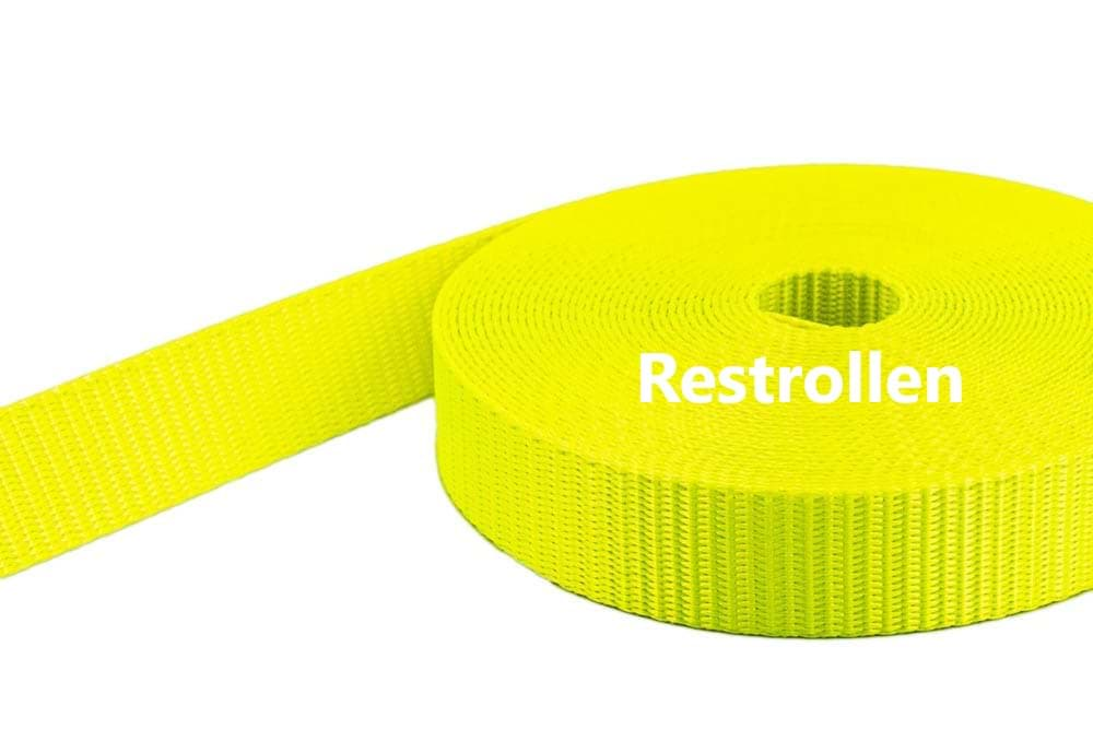 Bild von Restpostenbox 20mm breites Gurtband aus Polyester (PES) 1,4mm stark, 25m - neongelb (UV)