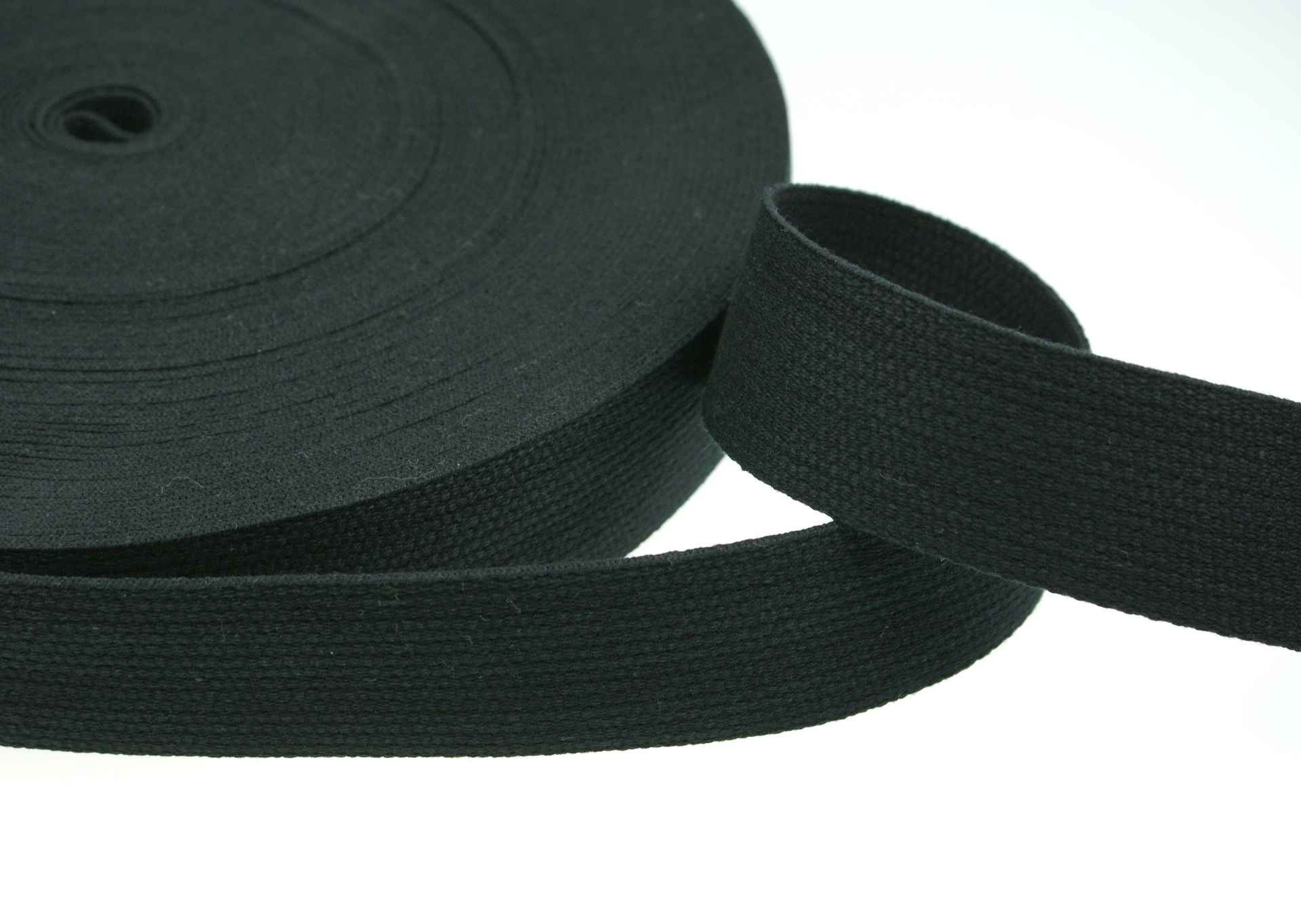 Bild von 25m Baumwollgurtband - 1,2mm dick - 20mm breit - Farbe: Schwarz