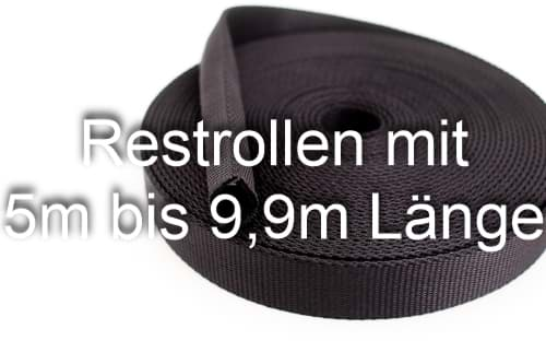 Bild von Restrollen 20mm breites Schlauchgurtband, 25m - schwarz (UV)