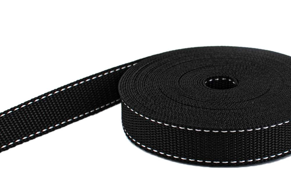 Bild von 50m PP Gurtband - 50mm breit - 1,4mm stark - schwarz mit weißem Faden (UV) *ABVERKAUF*