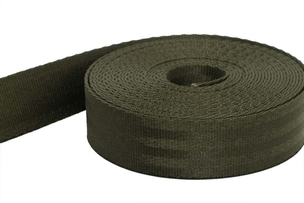 Bild von 50m Sicherheitsgurtband / Kindergurt khaki aus Polyamid - 25mm breit - bis 1t belastbar